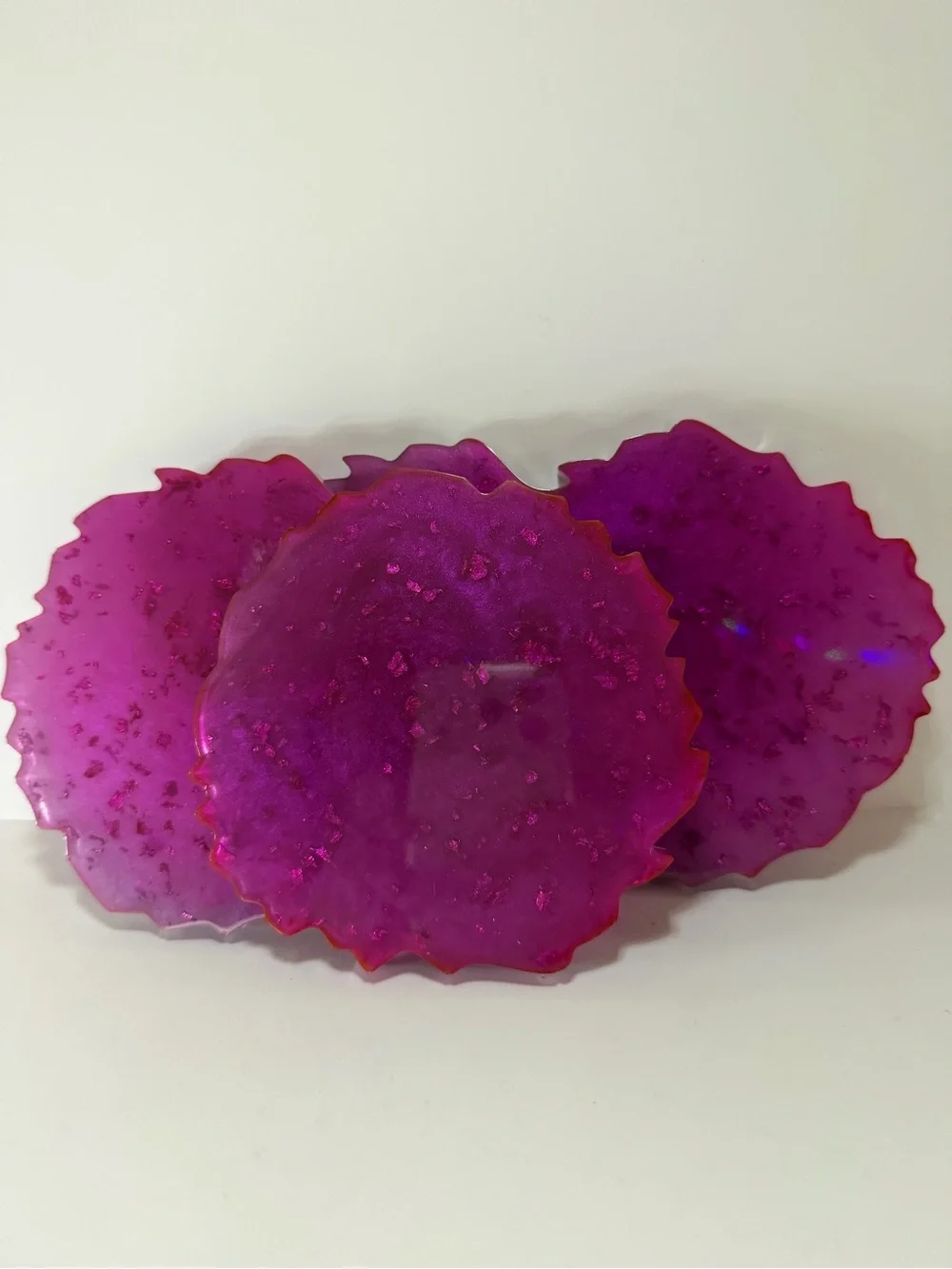 2 Sets of 3 Vibrant Magenta and Ocean Green Resin Coasters